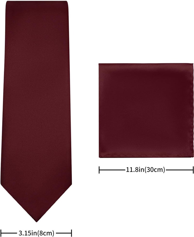 pensee Men's Tie Set Solid Pure Color 3.15" (8CM) Classic Formal Plain Necktie and Pocket Square Set For Men - Image 3